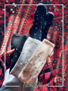 جوراب زیر زانو طرح گندمی گل گلی