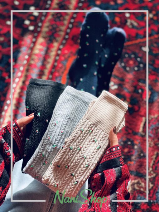جوراب زیر زانو طرح گندمی گل گلی