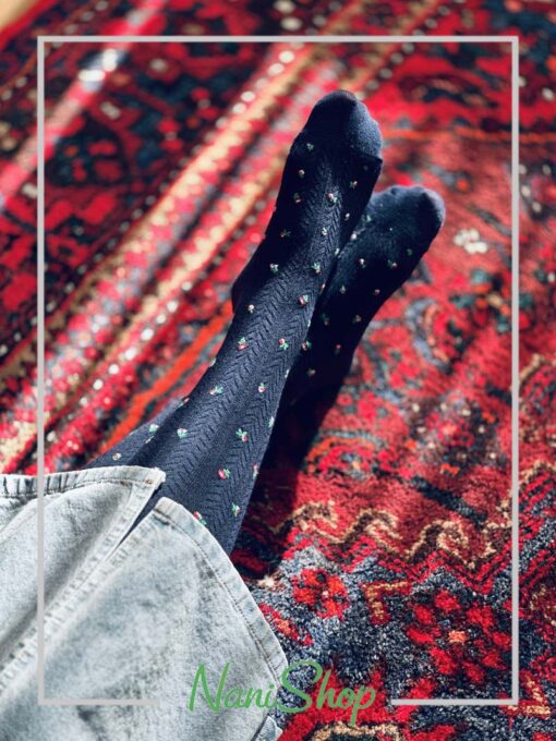 جوراب زیر زانو طرح گندمی گل گلی