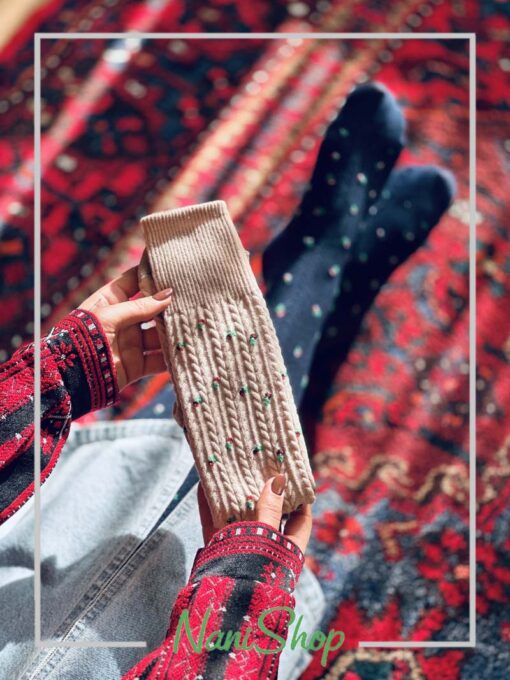 جوراب زیر زانو طرح گندمی گل گلی