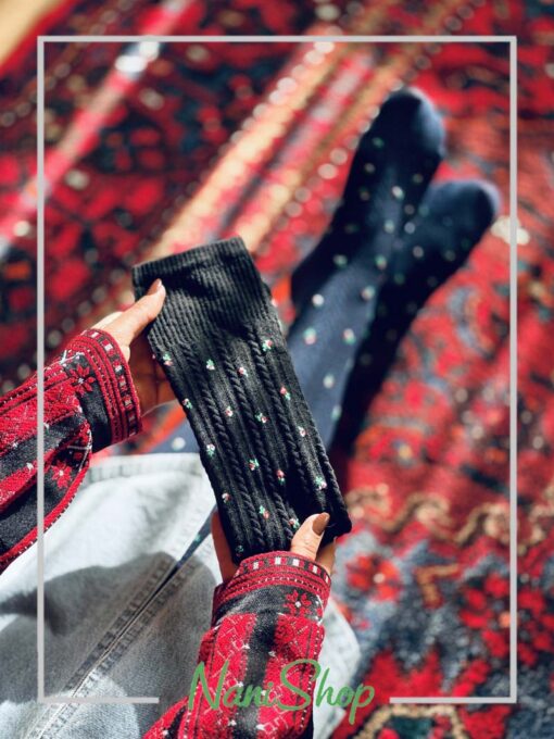 جوراب زیر زانو طرح گندمی گل گلی