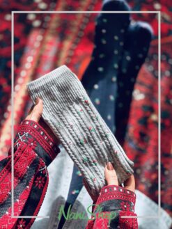 جوراب زیر زانو طرح گندمی گل گلی