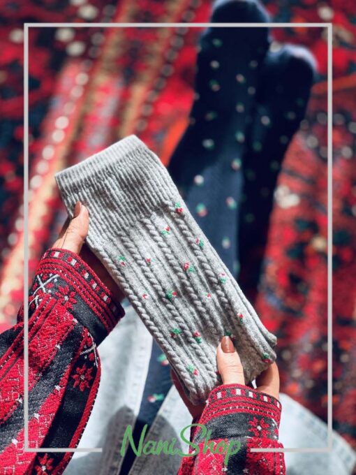 جوراب زیر زانو طرح گندمی گل گلی