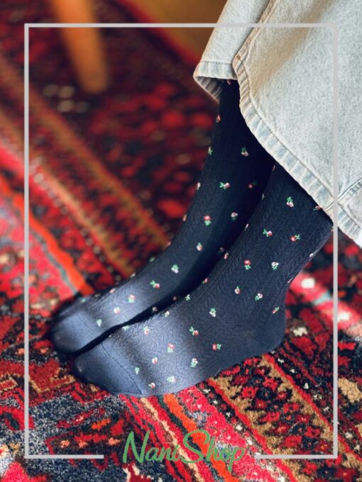 جوراب زیر زانو طرح گندمی گل گلی