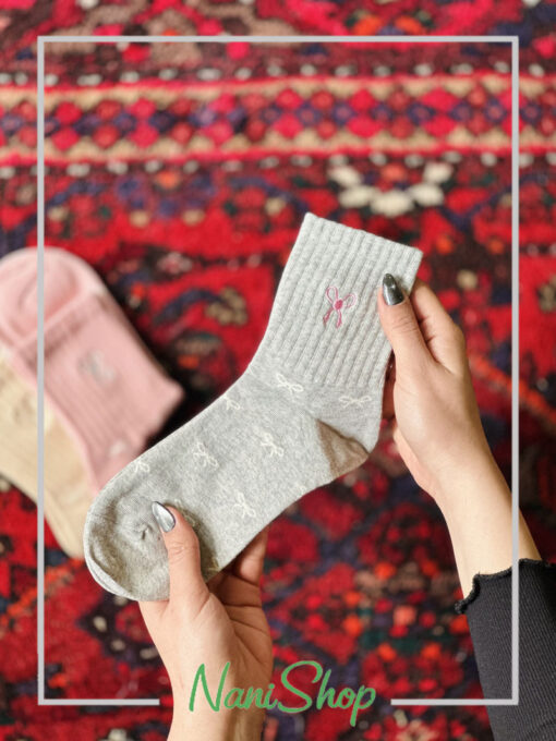 جوراب نیم ساق طرح گلدوزی پاپیون