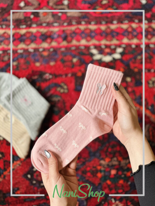 جوراب نیم ساق طرح گلدوزی پاپیون
