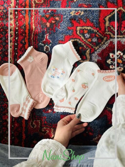 جوراب مچی لبه چین طرح بهاری