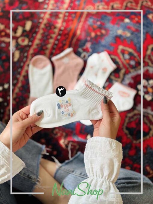 جوراب مچی لبه چین طرح بهاری
