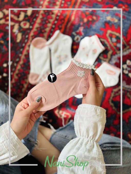 جوراب مچی لبه چین طرح بهاری