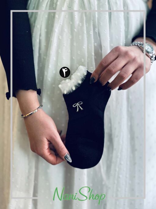 جوراب مچی لبه تور دار طرح گلدوزی