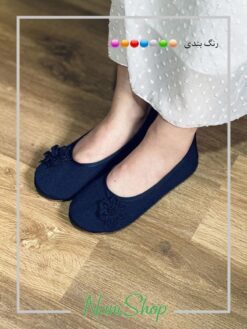 پاپوش گلدار رنگی کف چرم جلو بسته