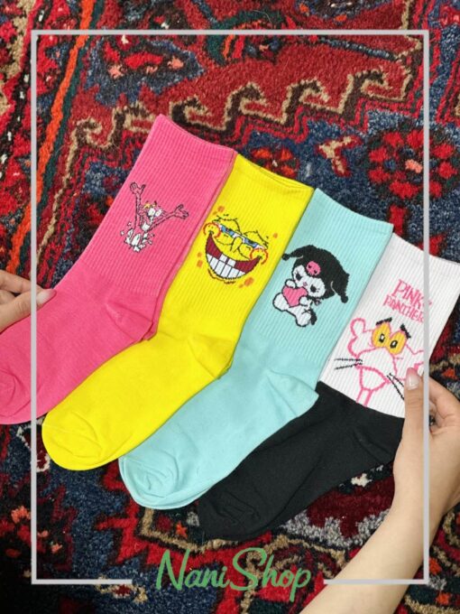 جوراب ساقدار طرح پلنگ صورتی برند وارداتی