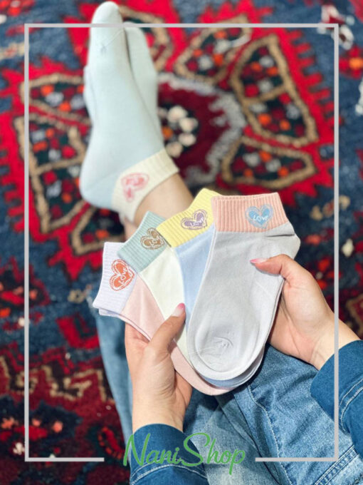 جوراب مچی لبه کبریتی طرح قلب رنگی