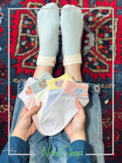 جوراب مچی لبه کبریتی طرح قلب رنگی