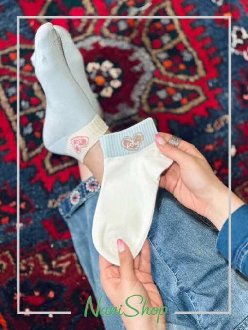 جوراب مچی لبه کبریتی طرح قلب رنگی