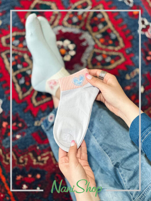 جوراب مچی لبه کبریتی طرح قلب رنگی