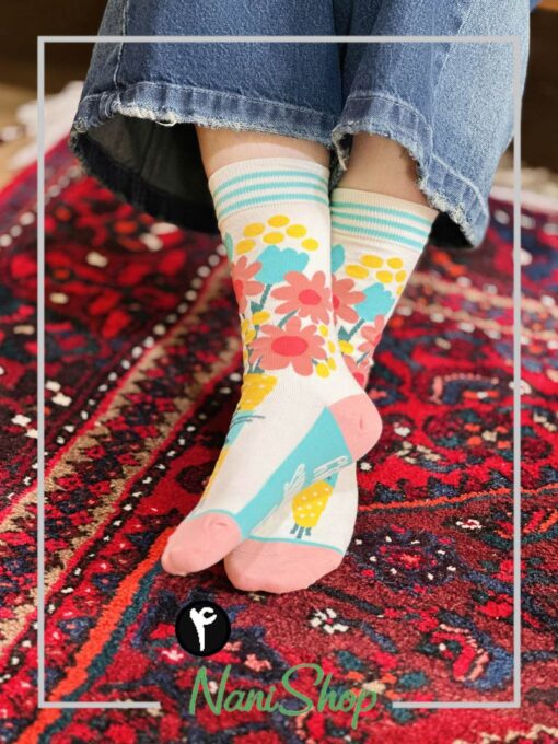 جوراب ساقدار سوپر نخ پنبه طرح گل گلی
