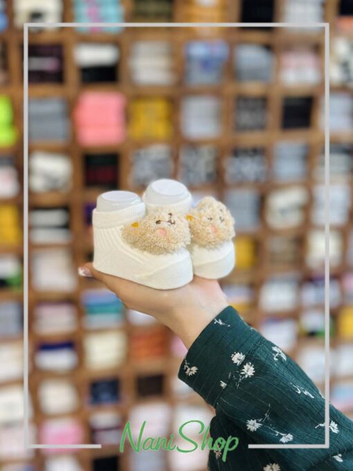 جوراب نوزادی عروسکی طرح خرس جغجغه ای