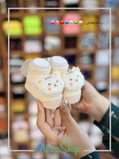 جوراب نوزادی عروسکی طرح خرس جغجغه ای