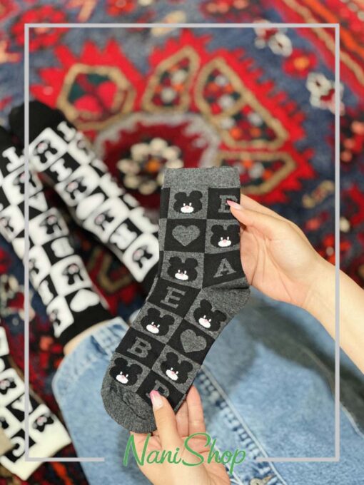 جوراب نیم ساق طرح شطرنجی قلبی