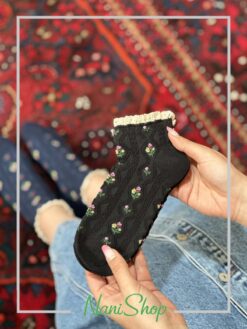 جوراب مچی لبه گیپور طرح برجسته گل گلی