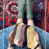 جوراب لب تور دار نخ پنبه طرح شطرنجی