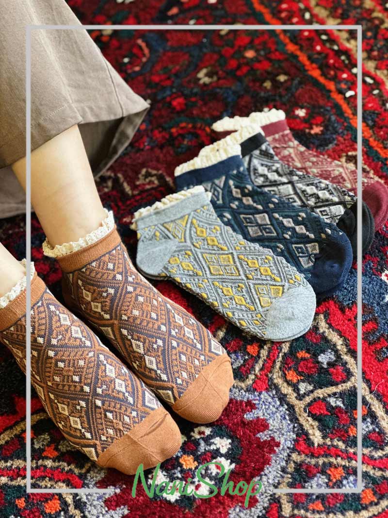 جوراب مچی لب گیپور طرح خشتی