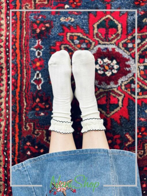 جوراب ساقدار نخ پنبه لبه چین دار