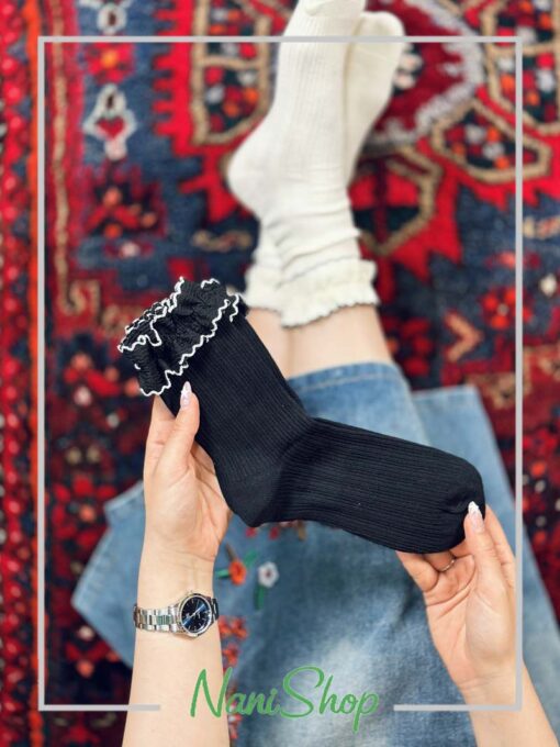 جوراب ساقدار نخ پنبه لبه چین دار