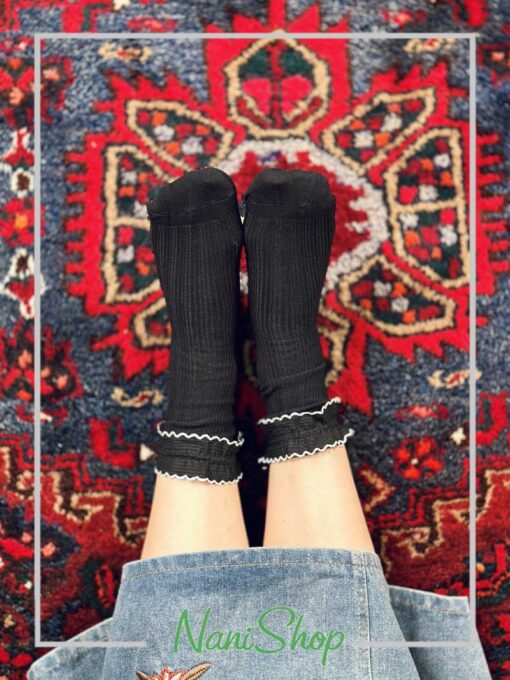 جوراب ساقدار نخ پنبه لبه چین دار