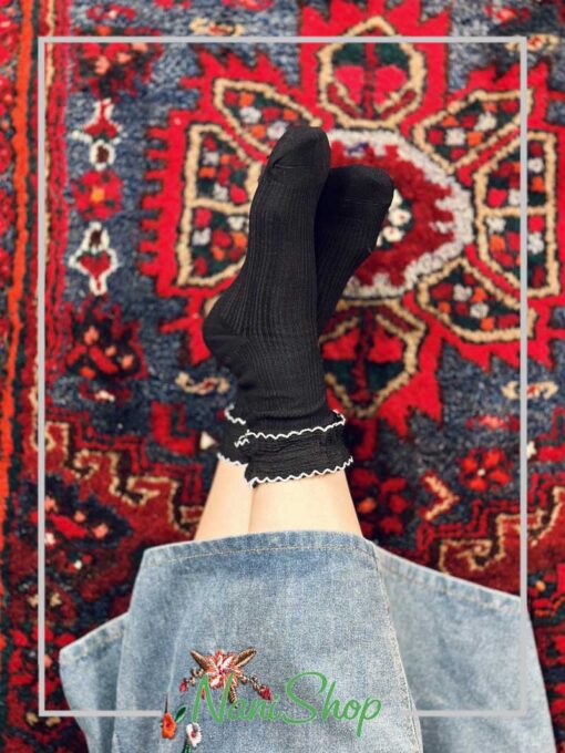 جوراب ساقدار نخ پنبه لبه چین دار