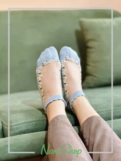 جوراب مچی شیشه ای کف نخی طرح شکوفه
