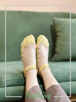 جوراب مچی شیشه ای کف نخی طرح شکوفه