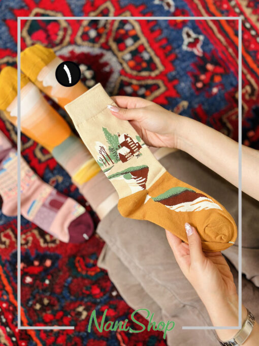 جوراب ساقدار نخ پنبه طرح آپارتمان