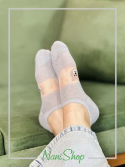 جوراب قوزکی کف نخی رویه شیشه ای طرح خرسی