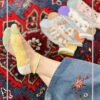 جوراب مچی شیشه ای کف نخی طرح گلدار