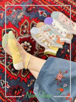 جوراب مچی شیشه ای کف نخی طرح گلدار