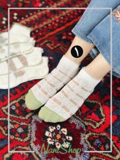 جوراب مچی نخ پنبه شیشه ای طرح گل برجسته