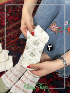 جوراب مچی نخ پنبه شیشه ای طرح گل برجسته