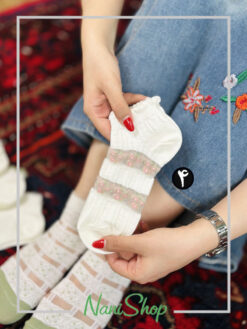 جوراب مچی نخ پنبه شیشه ای طرح گل برجسته