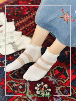 جوراب مچی نخ پنبه شیشه ای طرح گل برجسته