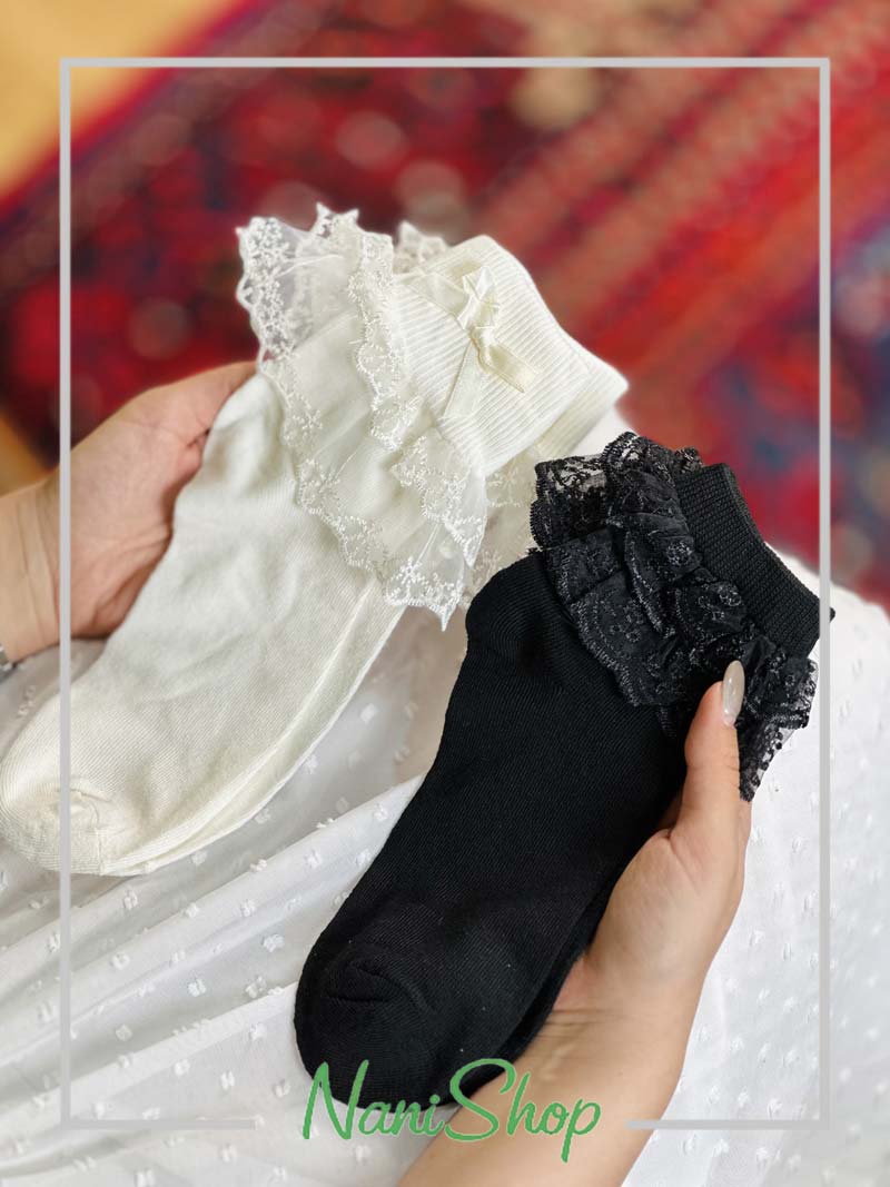 جوراب نیم ساق تور دار طرح گل ریز