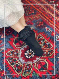 جوراب نیم ساق تور دار طرح گل ریز
