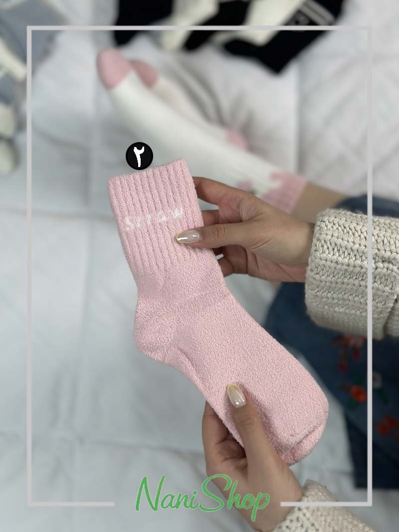 جوراب ساقدار حوله ای طرح رینگی توت فرنگی