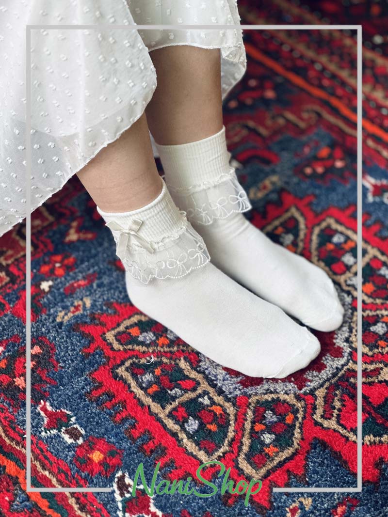 جوراب نیم ساق تور دار طرح گل ریز