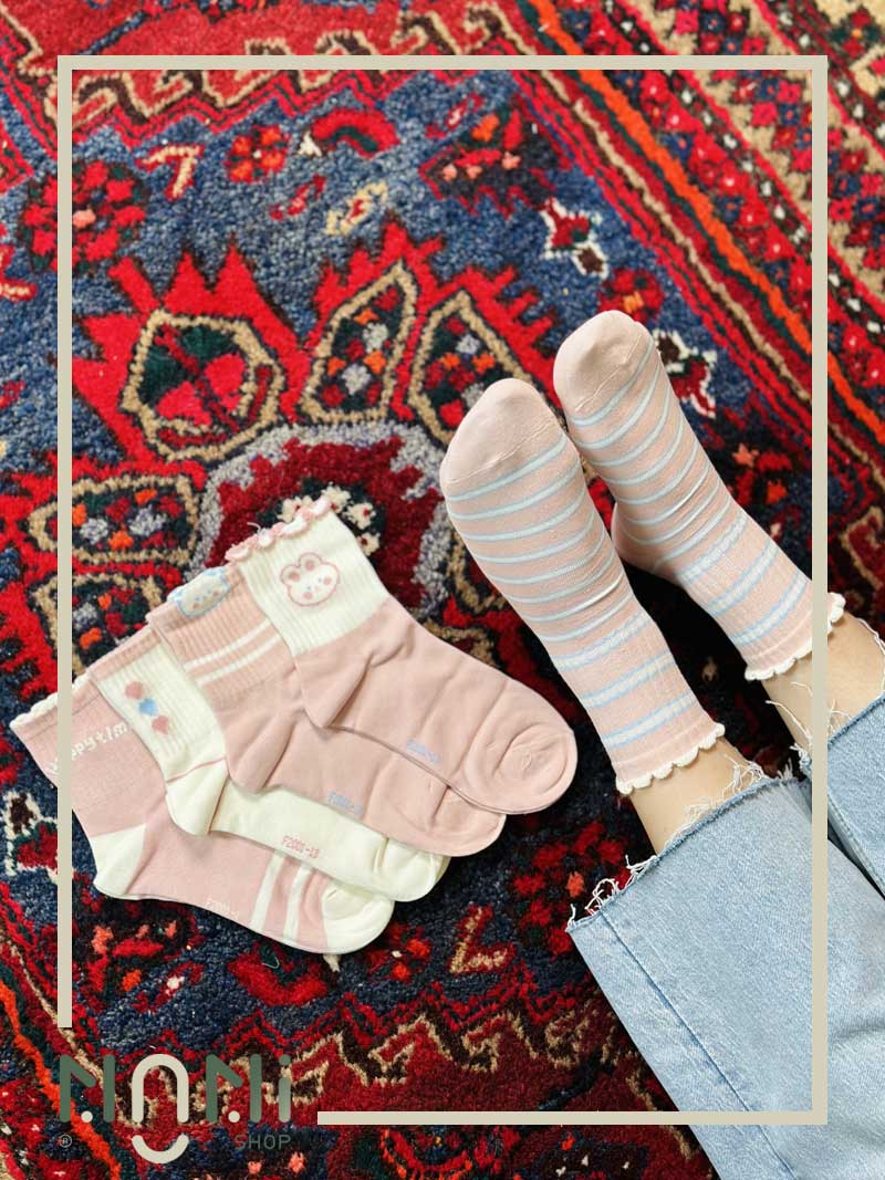جوراب نیم ساق کبریتی طرح خرگوش صورتی