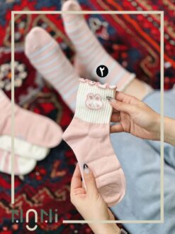 جوراب نیم ساق کبریتی طرح خرگوش صورتی