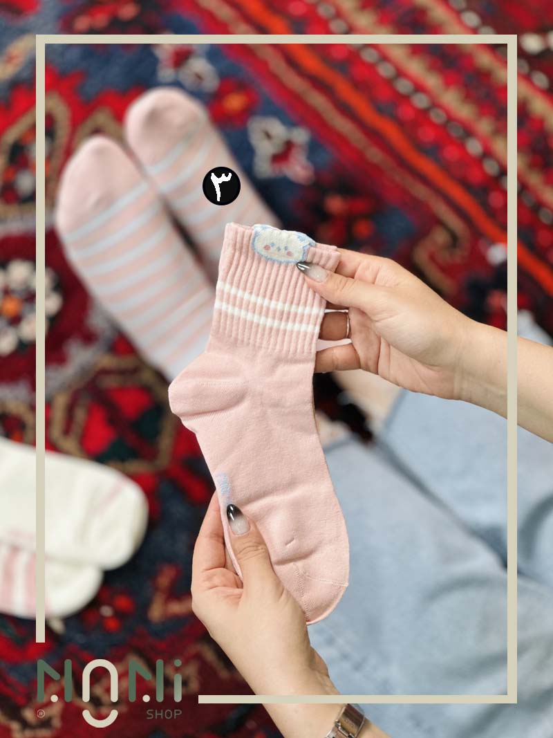 جوراب نیم ساق کبریتی طرح خرگوش صورتی
