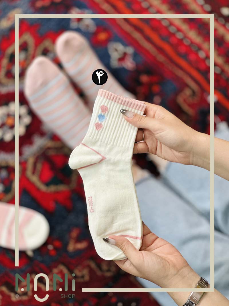 جوراب نیم ساق کبریتی طرح خرگوش صورتی