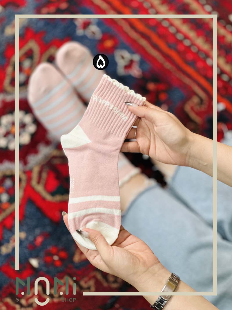 جوراب نیم ساق کبریتی طرح خرگوش صورتی